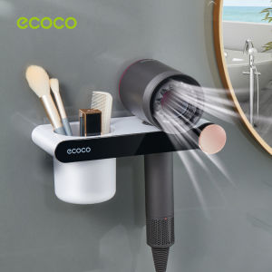 Ecoco Hair Dryer Holder Multi-functional Bathroom Storage Rack Shelf Wall Mounted Blower Holder Bathroom Accessories
