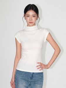 Basic House | Silk Blend Semi-High Collar Slim Waist T-shirt