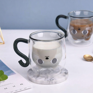Cốc Kính Borosilicate Chống Nóng Có Hình Mèo Hoạt Hình