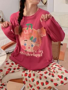 Bộ Đồ Ngủ Cotton Dài Tay Quần Dài Mùa Thu Đông Cho Nữ Bộ Đồ Ngủ Cotton Phong Cách Hàn Quốc in Họa Tiết Hoạt Hình Mặc Ở Nhà