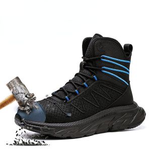 QINHUIZE Safety shoes Mens anti smashing and anti piercing fashionable all season high profile steel Baotou protective shoes Work shoes Outdoor protective boots