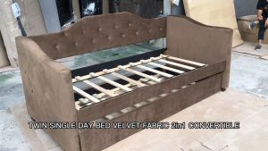 [FREE INSTALLATION] SMASIS Twin Single Day Bed Velvet Fabric Bedframe 2 in 1 Convertible