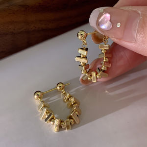 S925 Silver Needle Luxury Small Design Sparkling Metal Chain Earrings Trendy Personalized Ear Jewelry Geometric Pattern Korean Style