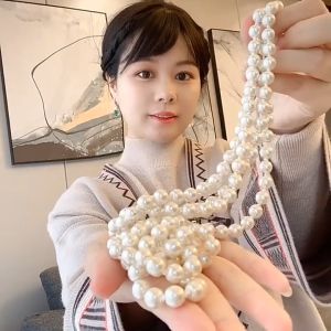 1pcs New Fashion Sweater Chain Imitation Pearl Necklace Multi Layer Pearl Sweater Necklace