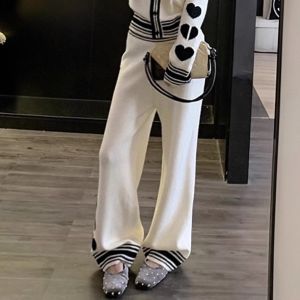 XUECAIQI | Korean Style Color Block Stylish Knit Sweater Wide Leg Pants Set Women