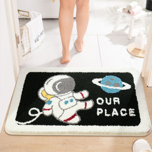 Water Absorbent Non-Slip Bathroom Door Mat Velvet Carpet for Toilet Entrance Home Use Modern Simple Style Machine Washable