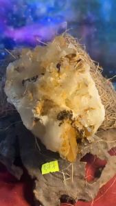 Mãn đá Thạch Anh Citrine còn phủ nham thạch tự nhiên hình kỳ quái sưu tầm năng lượng vũ trụ mã 377