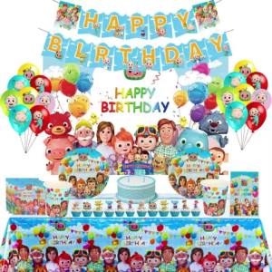 Cocomelon Birthday Decoration Kit for Kids - Cartoon Balloon Plate Tablecloth Banner Baby Shower Party Supplies for Boys & Girls