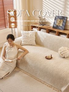 HOUGOUXIANG | Creamy Style Cat Scratch Protection Full Cover Couch Cover