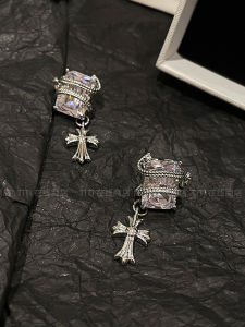 Titanium Zircon Square Cross Earrings: Sweet & Cool Personality Ear Jewelry