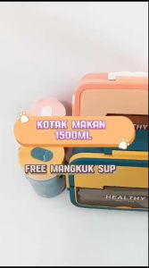 Kotak Makan 3 Sekat Tempat Makan Set 1500 ML Free Gelas Sendok dan Garpu