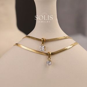 Sqaure Round Shape Diamond Pendant Thick Chain Necklace • Waterproof Non Tarnish Jewelry • 18K Gold Plated 316L Stainless Titanium Steel Fashion Necklaces for Women Gift NL229