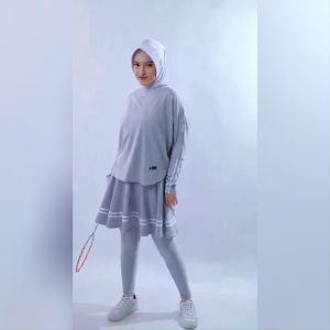 Baju Olahraga Wanita Muslim Rok Legging Atasan Lengan Panjang Lari Senam Sepeda Zumba