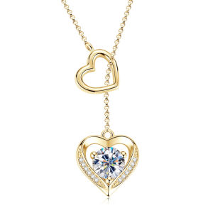 IOGOU | 1CT 6.5MM Heart Cut Moissanite Certified Necklace for Women 14k Gold Plated S925 Sterling Silver Pendant Chain Jewelry Gift
