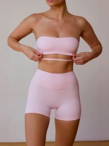 Fitness Sports Bra Womens Backless Strapless Yoga Vest No Shoulder Band Tight Wrap Chest Pad Anti Exposure Nylon Fabric