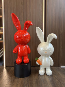 กระต่ายออมสินรูปตุ๊กตาสุดน่ารักสำหรับตกแต่งบ้านสไตล์เรียบง่ายหรูหรา วัสดุพลาสติกฝังมือทำลาย