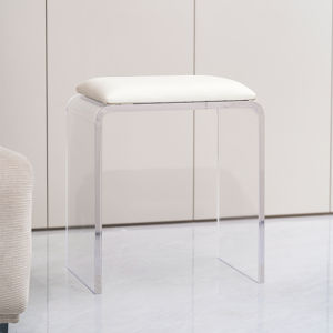 Acrylic Makeup Vanity Stool Minimalist Luxury Small Size Bedroom Home Use Leather Finished Plastic Frame Non-Slip Design