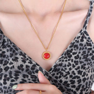 Fashionable Summer Luxury Retro Tiger Eye Stone Red Turquoise Necklace Earring Jewelry Set Titanium Steel European Style Womens Accessory