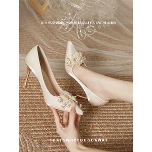 Giày Cao Gót Ren Lụa Thoải Mái Cho Cô Dâu Giày Cao Gót Mũi Nhọn Đế Cao Bằng Cao Su Giày Phụ Nữ Thời Trang Thường Ngày