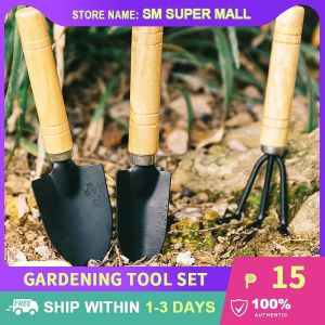 【3Pcs Set】Gardening Tools Iron Shovels Rake with Wood Handle Easy Digging Planting Transplanting Loosening Soil for Home Office Potted Plants Equipment