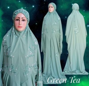Mukena Terusan Dewasa Bordir Manual kain baby silky free tas cantik