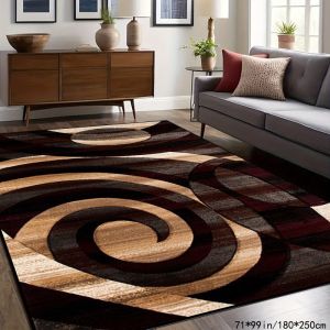 VIKAMA Modern Abstract Area Rug Spiral Circle Brown Black Gold Large Living Room Carpet Non Slip Soft Floor Mat for Bedroom Home