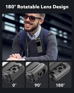 Boblov V18 กล้อง ขนาดเล็ก64GB กล้องวิดีโอ HD 1080P 180 ° lnes หมุนได้และออโต้ upsidedown ภาพกลางคืนกล้องสวมใส่6ชั่วโมงบันทึกวิดีโอเสียงกล้อง Vlog สำหรับทุกวันจัดส่งกีฬา