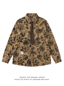 เสื้อเชิ้ตแขนยาวพิมพ์ลายดอกไม้สไตล์ย้อนยุคสไตล์อเมริกันสำหรับฤดูใบไม้ร่วงสำหรับผู้ชายและผู้หญิง ทรงหลวม ลำลอง แฟชั่น