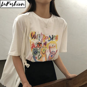 Korean Style Women Blouse Summer Casual Loose Short Sleeve Print Tops