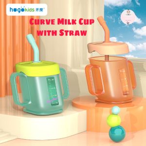 Hogokids Curve Milk Cup for kids with straw Training Cup Cawan Susu 牛奶杯学习杯