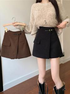High Waist Corduroy Asymmetrical Half Skirt Womens Autumn Winter plus Size A-Line Shorts Skirt Versatile Slim Wide Leg Pants Boot Pants