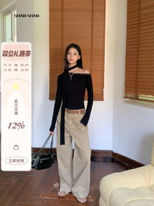 Khaki Colorful Womens Wide Leg Pants Loose Fit Workwear Style High Waist Jeans Casual Comfortable Trousers for All Seasons