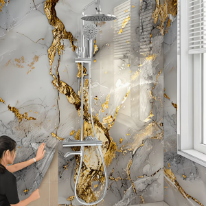 Waterproof Marble Kitchen Backsplash Protector Heat Resistant Self Adhesive Anti Oil Easy Wipe Removable Wall Paper