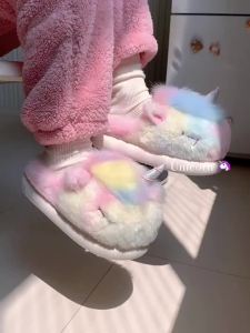 WY-XIXITIAO Sweet Beauty Winter Home Cotton Slippers Dream Color Monster Fashion Velvet Padded Warm and Comfortable Cotton Slippers ins Girly Heart