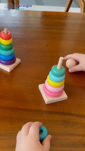 ZAN TOYS Mainan Menara donat Kayu / mainan edukasi menara / Colorful Wooden Stacking Ring Tower Rainbow Tower