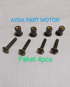 [ Paket 4 pcs ] Original Set Baut plus Mur karet tipis Tameng Visor Cover depan Xride Vixion R15 R25 Ninja CBR dll