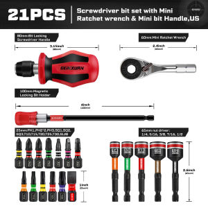 Geinxurn 21PCS Screwdriver Bit Sets Mini Ratchet Wrench Mini Bit Handle Bit Holder and Nut Driver with Impact S2 Screwdriver