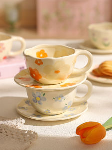 Ceramic Coffee Cup Set for Women Personal Use Latte Mug Cup with Plate Afternoon Tea Breakfast Couple Cups Nordic Style