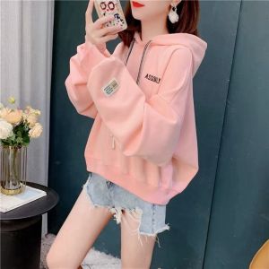 สไตล์เกาหลี ผ้าขนแกะ เรียงราย หนาขึ้น ปักสไตล์ขี้เกียจ เสื้อฮู้ด ผู้หญิง อินเทรนด์ แจ๊กเก็ตสบายแขนยาวปกติ