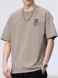 ROMON | Lormen Mens Pure Cotton Short Sleeve T-shirt Summer Thin Ice Silk Print Round Neck Half Sleeve Casual Body Shirt Trendy Top