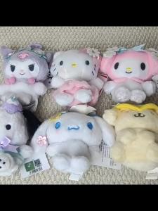 E-STRONG | 12cm Genuin Sanrio My Melody Kuromi Cinnamoroll Kt Cat Plush Toy Anime Stuffed Animals Keychains Small Pendant Backpack Hangings