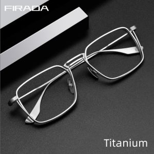 FIRADA Fashion Glasses Vintage Luxury Square Pure Titanium Eyewear Optical Prescription Eyeglasses Frame For Men Women DTX125S