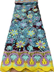 2026 High Quality Ghana Ankara 3D Embroidered Wax Fabric with Lace Nigerian Guipure Cord Golden Wax Fabric for Dress