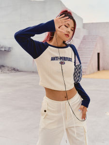 Anti-Perfect Long Sleeve Printed Waffle Womens Casual Top Moisture Wicking Cotton round Neck T-Shirt Sporty Versatile Autumn New Arrival