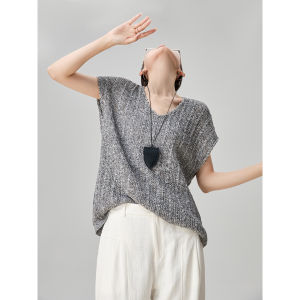 GULILI | Summer Crocheted Hollow Out Gray V-Neck Sleeveless Knitted Top