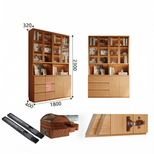 Dust-Proof Combination Solid Oak Bookcase with Glass Doors