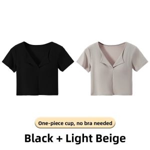 miiow | Cat Lady Collared Short Sleeve T-Shirt Womens New 2025 With Chest Pad Unique Design Spicy Girl Belly Button Short Base Top