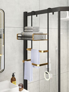Bathroom Towel Rack Toilet Paper Holder Storage Shelf Washing Room Bar Hanger Organizer Non-Drilling Installation Three Bars