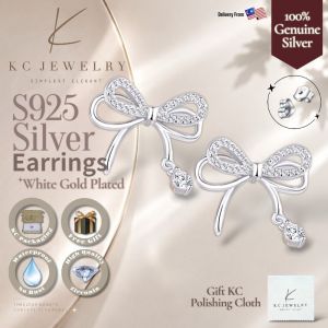 KC Jewelry S925 Silver -  White Gold Plated Diamond Ribbon Stud Earrings
