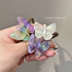 French Style Gold Label Aurora Color Small Butterfly Hair Ties Elastic Hair Bands for Bun Tail  out New Fashion Accessories